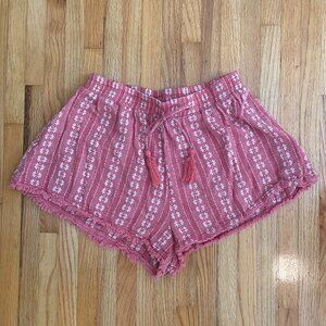 LUSH Red Short Shorts with Flower Pattern and Tassels Size M